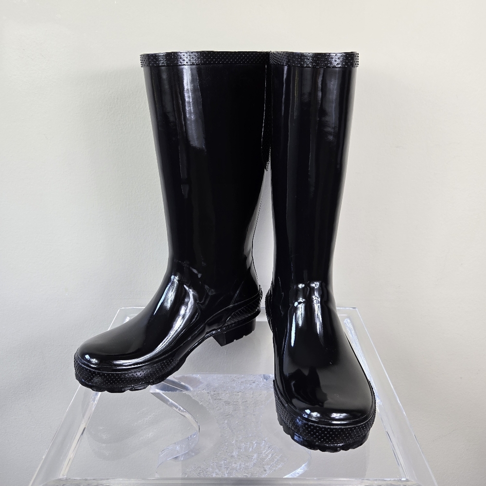 Crocks Womens Rain Boots Size 7 Black Glossy   Tall